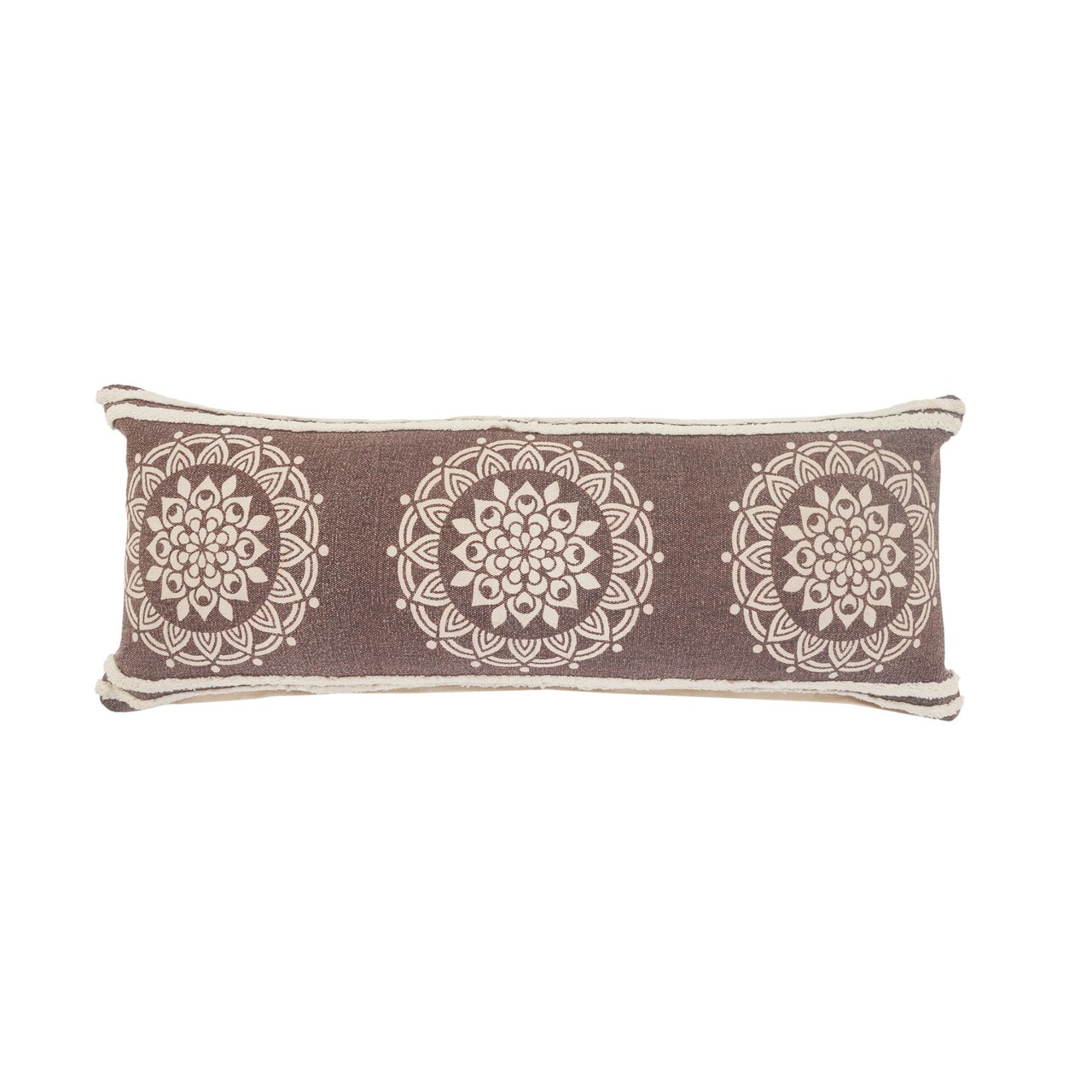 Laddha Home Designs 36" Brown and White Floral Medallion Lumbar Throw Pillow